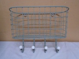 Metal Wall Basket w/ 4 Hooks on Bottom