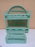 Vintage Wicker 2 Tier Wall Shelf w/ Matching Kleenex Holder