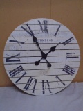Round Whitewashed Wood Wall Clock