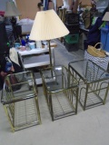 3pc Brass & Glass Side Table Set