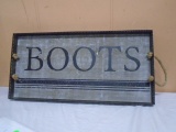 Wood and Metal Boots Tray w/ Rope Handles