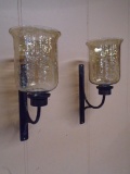 Beautiful Set of Iron Wall Candle Holder w/Glass Candle Holders