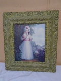 Antique Ornate Frame w/ Girl & Cat Picture
