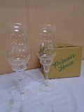 Set of 2pc Princess House Etched Crystal Candle Holders