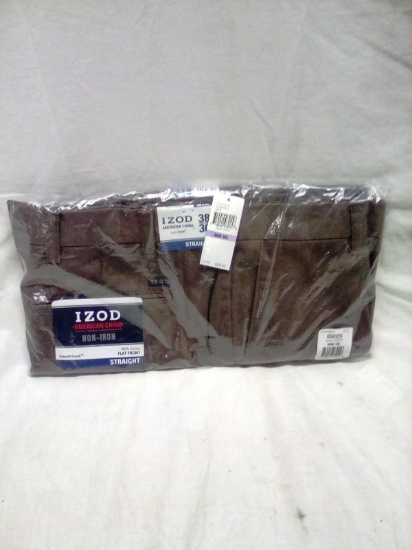 Men's IZOD 38x30 Brown Flat Front Dress Pant