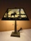 Beauiful Double Pull Iron Table Lamp w/ Glass Shade w/ Moose