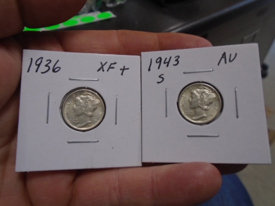 1936 and 1943 S-Mint Mercury Dimes