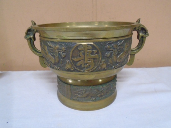 Large Ornate Solid Brass Double Handle Pot