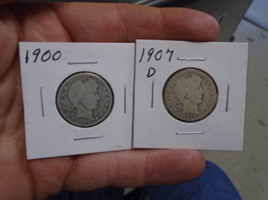 1900 and 1907 D-Mint Barber Quarters