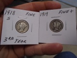 1918 S-Mint and 1919 Mercury Dimes