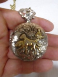 Pocket Watch w/ Hunting Scene & Chain Fob