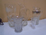 5pc Group of Vintage Glass Pitchers & Crystal