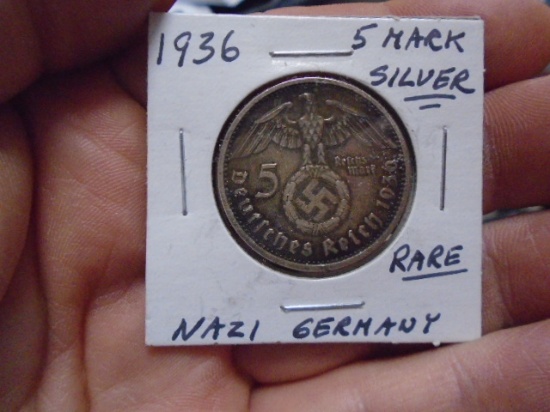 1936 Nazi Germany 5 Mark Silver Coin