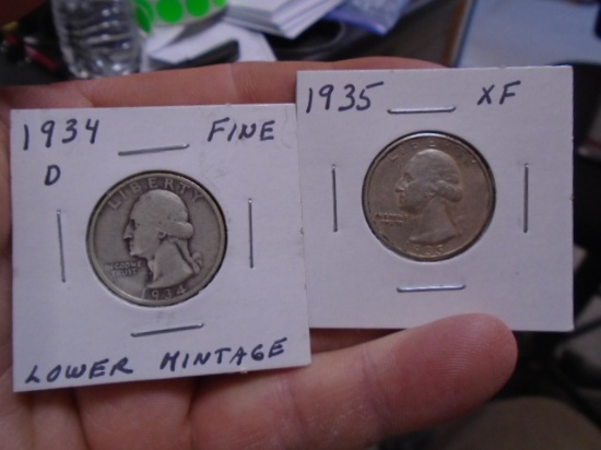 1934 D Mint & 1935 Washington Quarters