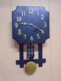 Vintage Wooden Wind-Up Wall Clock w/ Pendulum