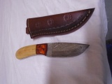 Custom Made Damascus Blade Knife w/ Wood Handle