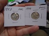 1943 & 1944 Mercury Dimes