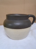 Brown Over White Crock w/ Handle