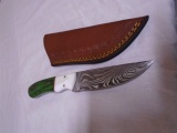 Custom Made Damaskus Blade Knife w/Wood & Bone Handle