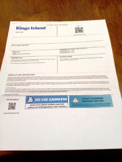 2022 Qty. 2 Adult Admissions to King's Island