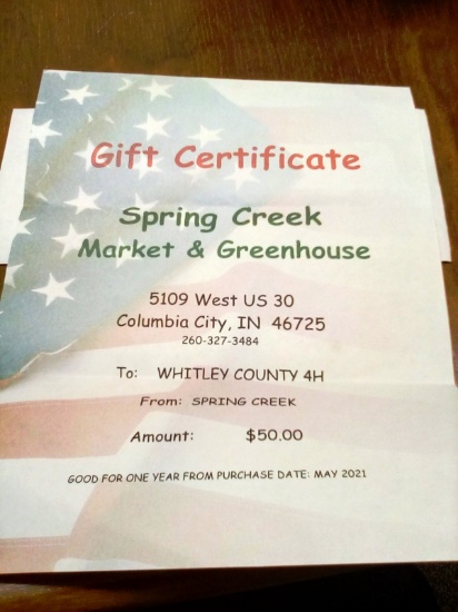 $50.00 Gift Certificate to Spring Creek Market and Greenhouse