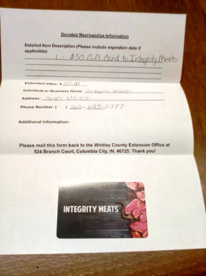 $50.00 Gift Card to Integrity Meats