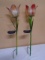 2 Metal & Glass Solar Powered Lighted Outdoor Flowers