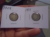 1909 and 1911 Barber Dimes