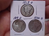 1918-D/1919-D/1920-D Mint Mercury Dimes