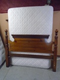 Full Size Bed Complete w/ All White Mattress & Wooden Headboard