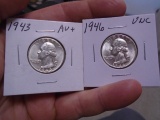 1943 and 1946 Silver Washington Quarters