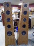 2 Vintage Oak Tower Speakers w/ 5 Speakers Each