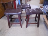 Set of 3 Leather Padded Top Stools