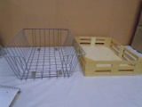 Wire Metal Storage Bin & Wood Crate