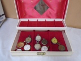 Vintage Jewelry Box w/ 10 Pocket Watches