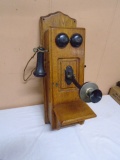 Antique Oak Wall Crank Telephone