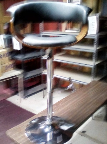 43" Tall Wood and Chrome Bar Stool with padded seat and back