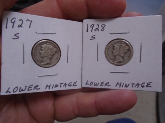 1927 S-Mint and 1928 S-Mint Mercury Dimes