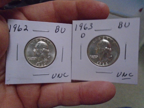 1962 and 1963 O-Mint Silver Washington Quarters