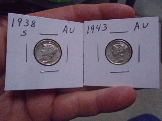 1938 S-Mint and 1943 Mercury Dimes