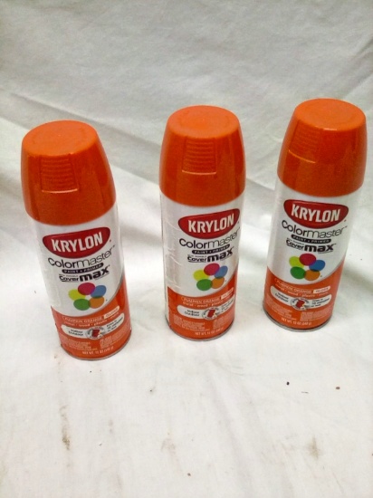 Qty. 3 Cans Krylon Colormaster Paint and Primer Pumkin Orange 12 oz Cans