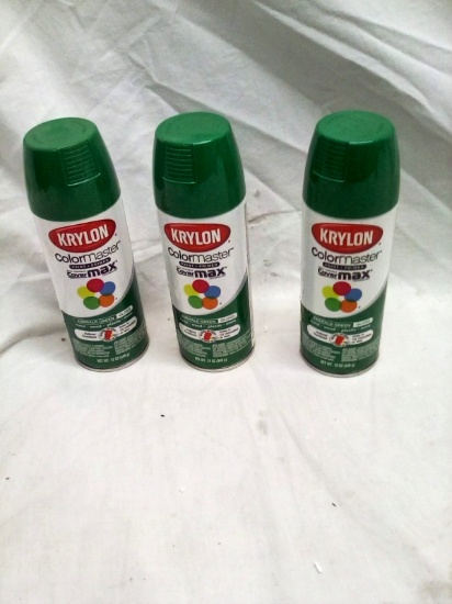 Qty. 3 Cans Krylon Colormaster Paint and Primer Emerald Green 12 oz Cans