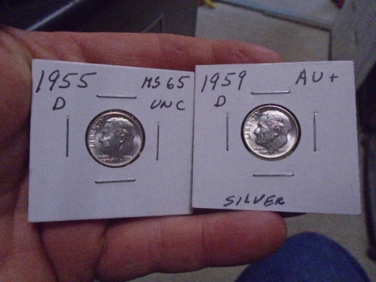 1955 D Mint & 1959 D Mint Silver Roosevelt Dimes