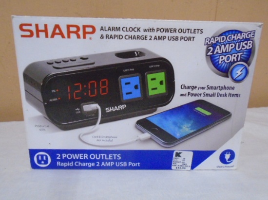 Sharp Alarm Clock w/ Power Outlets & USB Port