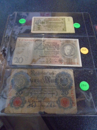 3pc Group of German Currency