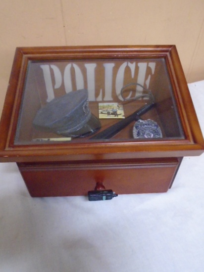 Wooden "Police" Sahdow Box w/ Drawer