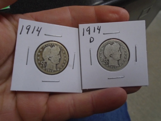 1914 & 1914 D Mint Barber Quarters