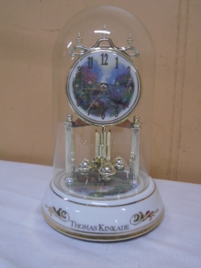 Thomas Kinkade "Stillwater Bridge" Glass Dome Porcelain Clock