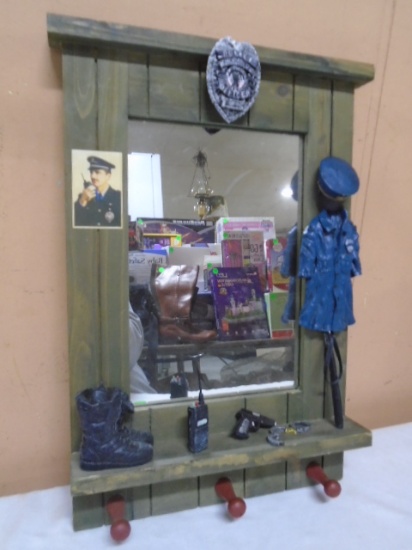 Police Officer Wall Mirror w/ 3 Pegs