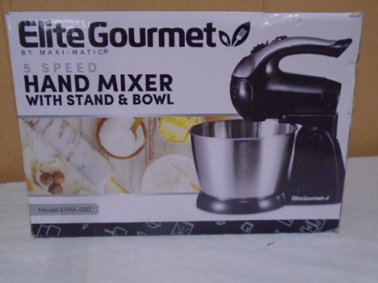 Elite Gourmet 5 Speed Hand Mixer w/ Stand & Bowl